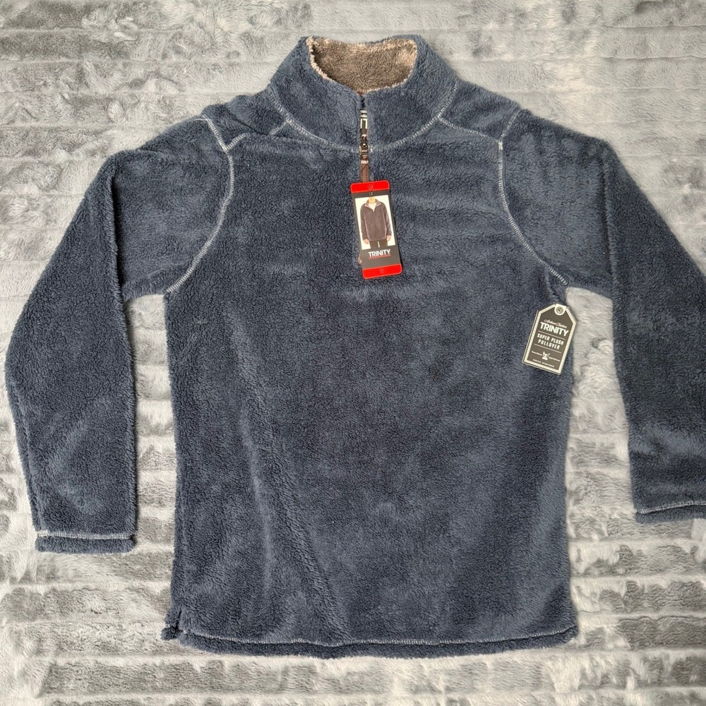 Trinity Mens Navy Super Plush Pullover Quarter Zip Fleece Jacket TR184198 M